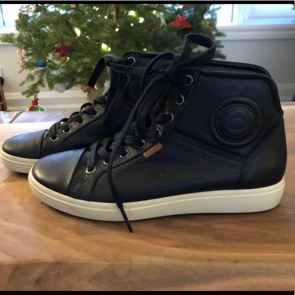 Ecco Shoes - Ecco black leather high top sneakers